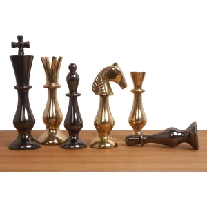3.6” Regal Curve Series Brass Metal Luxury Chess Set - Pieces Only- Gold & Metallic Grey