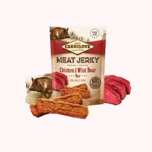 Combatl_ennuiengardantvotrechienoccupes-2025-05-23T184802.739.pngv1748018897 friandises-Carnilove Jerky Snack – Poulet & Sanglier