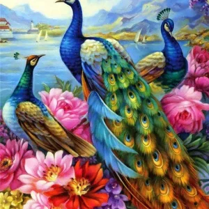 Broderie Diamant - Paons dans les Fleurs