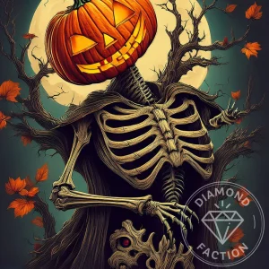 Broderie Diamant - Squelette Citrouille