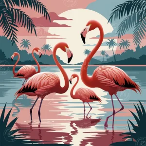 Broderie Diamant - Sunset Flamants Roses