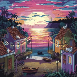 Broderie Diamant - Village Lumineux