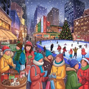 Broderie Diamant - Ville enneigée Noël